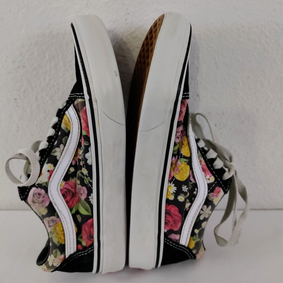 VANS Off The Wall Old Skool Black Suede Floral Skate Sneakers Women Size 5 - Picture 5 of 12